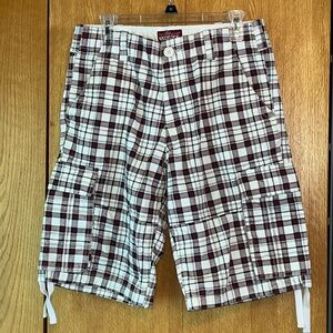 Matchstick Match size 32 Men Loose Fit Plaid Twill Cargo Shorts 6 Pockets VGUC